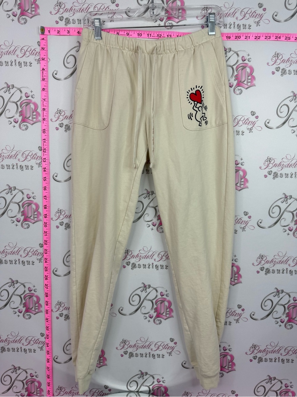 Keith haring sweatpants white Cream Track Joggers with Heart Graphic